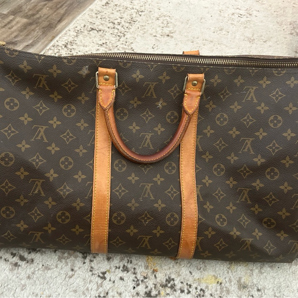 Vintage LOUIS VUITTON Monogram Canvas Leather Keepall 55 Duffle Travel Bag
